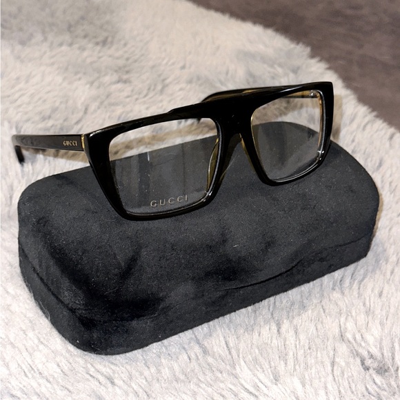 NEW Gucci GG10400 001 Black Yellow Rectangle Unisex Clear or Demo Lenses Glasses - Picture 2 of 13